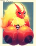  anthro areola avian beak big_breasts blaziken blue_eyes breasts feathers female glowing glowing_hair hair hi_res huge_breasts looking_at_viewer lube nintendo nipples non-mammal_breasts open_mouth pok&eacute;mon pok&eacute;mon_(species) red_body red_feathers signature sirredbenjamin solo video_games yellow_sclera 