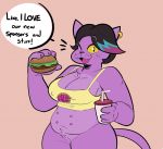  anthro bottomless burger catty_(undertale) clothed clothing ear_piercing fangs female food gabbah multi_nipple nipples one_eye_closed piercing shirt slightly_chubby tank_top topwear undertale video_games wink yellow_sclera 
