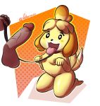  2019 animal_crossing anthro balls blush breasts butt canid canine canis collar digital_media_(artwork) domestic_dog female fur hair hi_res humanoid invalid_tag isabelle_(animal_crossing) leash male mammal navel nintendo nipples nude open_mouth penis shih_tzu simple_background smile tailwag tongue tongue_out toy_dog veterowo video_games yellow_body yellow_fur 