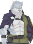  2019 abs anthro canid canine canis fur grey_body grey_fur holding_object holding_weapon humanoid_hands ipangherefun law_(sdorica_sunset) male mammal multicolored_body multicolored_fur nipples sdorica sdorica_sunset simple_background two_tone_body two_tone_fur weapon white_background wolf 