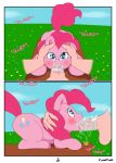  absurd_res balls blush bodily_fluids comic disembodied_hand disembodied_penis duo fellatio female friendship_is_magic hi_res human kumakum male male/female mammal my_little_pony oral penile penis pinkie_pie_(mlp) saliva sex solo_focus text 