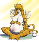  anthro arthropod belly big_belly big_breasts breasts butterfly derrysome felid female hybrid insect lepidopteran looking_at_viewer mammal nude pantherine pregnant solo tiger 