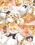  1boy 1girl animal_ears animal_print ass black_hair blonde_hair blush bouncing_breasts breasts captain_(kemono_friends_3) covered_nipples curvy faceless faceless_male fang ginzake_(mizuumi) hat huge_breasts jaguar_(kemono_friends) kemono_friends kemono_friends_3 nipples nose_blush one_eye_closed open_mouth panties plump ribbon short_hair skirt smog stretch stretched_limb sweat tail thick_thighs thighs tight tongue tongue_out translation_request underwear yellow_eyes 