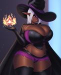  big_breasts blue_eyes breasts clothing coffeeslice curvy_figure dark_skin elf female hair hair_over_eye huge_breasts humanoid legwear magic mammal not_furry one_eye_obstructed panties pregnant solo thick_thighs thigh_highs underwear voluptuous wide_hips 