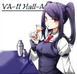  1girl artist_request bartender cocktail cocktail_glass cocktail_shaker cup drinking_glass highres jill_stingray looking_at_viewer necktie purple_hair red_eyes solo twintails va-11_hall-a 