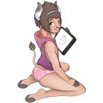  5_fingers accessory animal_humanoid bovid bovid_humanoid bovine bovine_humanoid clothed clothing dickbutt fingers front_view girly hair_accessory hairclip hi_res humanoid kneeling looking_at_viewer male mammal mammal_humanoid paraepa solo 