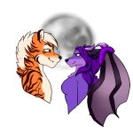  black_nose boop canid canine felid fox fur horn love mammal orange_body orange_eyes orange_fur pantherine purple_body purple_eyes purple_fur simple_background smile tiger white_background wings 