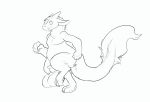  2019 animal_genitalia animated anthro balls big_balls claws dragon fur hair hexacult horn huge_balls male monochrome nude penis running sheath simple_background smile solo tail_fluff 