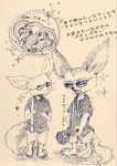  anthro barefoot beastars bottomwear canid canine claws clothed clothing crossover dialogue disney duo eyewear fennec finnick food fox holding_food holding_object japanese_text male mammal marimo5722 monochrome pants popsicle shirt standing sunglasses text toe_claws topwear translation_request voss_(beastars) zootopia 