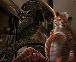  absurd_res alien alien_(franchise) cosplay felid hi_res mammal pantherine scared tiger xenomorph 