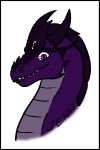 3_eyes dragon eyelashes horn hydra kaiju looking_at_viewer monster multi_eye portrait purple_body purple_eyes purple_skin skianous smile smug space_dragon tiamat_(skianous) wyvern 