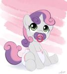  carotte666 cub diaper equid equine female feral friendship_is_magic hooves horn horse looking_up mammal my_little_pony pacifier pony sitting smile solo sweetie_belle_(mlp) unicorn young 