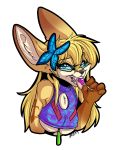  2019 accessory anthro big_breasts blonde_hair breasts butterfly_clip candy canid canine eyewear facial_piercing female fennec food fox furkinghell glasses glowstick hair hair_accessory hairclip kaiyonato licking lollipop mammal piercing solo tongue tongue_out 
