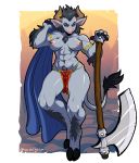  abs absurd_res anthro axe big_breasts bovid bovine breasts clothed clothing female hi_res loincloth mammal melee_weapon muscular muscular_female pubes sem-l-grim topless weapon 