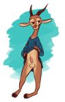  2019 abstract_background antelope anthro balls bottomless bovid brown_eyes chico_(fuel) clothed clothing clothing_lift erection facial_markings fuel_(artist) gazelle green_background half-closed_eyes head_markings horn male mammal markings narrowed_eyes penis shirt shirt_lift simple_background solo topwear white_background 