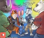  ... 2019 ? abstract_background barefoot black_stripes bottomwear canid canine canis claws clothed clothing crossed_arms dialogue disney english_text eyewear felid female fully_clothed fur grey_body grey_fur group inner_ear_fluff judy_hopps lagomorph leporid looking_back male mammal open_mouth open_smile orange_body orange_fur pantherine pants polar_bear purple_eyes rabbit rhinocerotoid scut_tail shirt siroc smile speech_bubble stripes sunglasses tank_top text tiger toe_claws tongue topwear tuft ursid ursine white_body white_fur wolf zootopia 