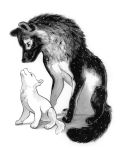  2019 ambiguous_gender black_body black_fur canid canine canis digital_media_(artwork) duo feral fur grey_body grey_fur mammal sitting tamberella traditional_media_(artwork) white_body white_fur wolf 