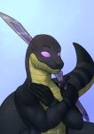  anthro bust_portrait freya_manibrandr male melee_weapon muscular naga ophidian portrait reptile scalie serpentine snake sword weapon 