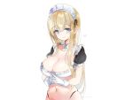  blonde_hair blue_eyes breasts cleavage emily gloves headdress heart long_hair maid navel original signed sketch white 