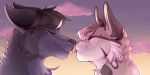  &lt;3 boop canid canine canis cloud domestic_cat eyes_closed fluffy kissing kisunya_(starbearie) larger_male male mammal size_difference smile starbearie sunset tongue vinnie_(starbearie) wolf 