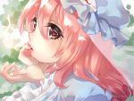  close hat nagare pink_eyes pink_hair saigyouji_yuyuko signed touhou waifu2x 