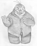  2011 4_eyes 4_fingers alien aloha_shirt clothed clothing disney eyebrows fingers graphite_(artwork) greyscale jumba_jookiba kweltikwan lilo_and_stitch looking_away male mercurypup monochrome multi_eye open_mouth overweight pencil_(artwork) raised_eyebrow simple_background solo standing traditional_media_(artwork) white_background 