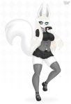  bottomwear breasts canid canine canis clothing female footwear full-length_portrait fur hair jackal legwear long_hair mammal portrait razplus shoes skirt solo stockings white_body white_fur 