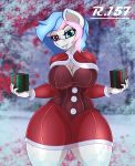  absurd_res anthro big_breasts breasts christmas cleavage clothed clothing equid equine female heterochromia hi_res holidays mammal my_little_pony renegade-157 thick_thighs wide_hips 