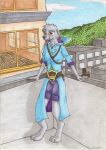  absurd_res anthro beach building clothing female fur grey_body grey_fur hair hi_res kyler_lemons lagomorph leporid mammal mountain orange_eyes rabbit seaside thankfullorris window 