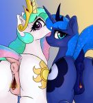  absurd_res animal_genitalia animal_pussy anus clitoris crown cutie_mark dosh duo equid equine_pussy friendship_is_magic hi_res horn looking_at_viewer looking_back mammal my_little_pony princess_celestia_(mlp) princess_luna_(mlp) pussy spread_pussy spreading winged_unicorn wings 