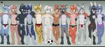  alternate_version_at_source anthro black_eyes black_nose black_spots blue_clothing blue_eyes blue_underwear brown_body brown_fur bulge canid canine clothing cub eldiman felid feline front_view fur green_clothing green_underwear grey_body grey_fur half-closed_eyes hand_on_head hand_on_shoulder lagomorph leporid looking_at_viewer male mammal multicolored_body multicolored_fur narrowed_eyes nipples pink_clothing pink_underwear rabbit red_clothing red_underwear smile spots underwear white_clothing white_underwear yellow_body yellow_fur young 