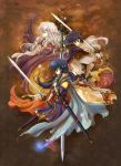  1girl 2boys blue_eyes blue_hair cape chain circlet deirdre_(fire_emblem) dress father_and_son fire_emblem fire_emblem:_genealogy_of_the_holy_war flag gloves hand_on_own_chest headband holding holding_sword holding_weapon husband_and_wife jewelry lavender_hair long_hair mother_and_son multiple_boys own_hands_together ponytail purple_eyes red-50869 seliph_(fire_emblem) sheath short_hair sigurd_(fire_emblem) simple_background sword tyrfing_(fire_emblem) weapon 