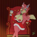  1:1 2019 animal_crossing anthro beverage big_breasts breasts canid canine canis chest_tuft cleavage clothed clothing eggnog exposed_breasts female freya_(animal_crossing) fur hair looking_at_viewer mammal mistletoe nintendo nipples pink_body pink_fur pink_hair plant sitting solo sparkpad tuft video_games wolf 