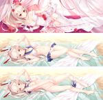  1girl ayanami_(azur_lane) azur_lane bangs barefoot beach bed bed_sheet bikini bikini_around_one_leg bikini_lift blue_sailor_collar blush breasts canopy_bed choker cleavage collarbone curtains day dress dress_lift eyebrows_visible_through_hair fingering flower garter_straps gloves hair_between_eyes hair_flower hair_ornament lifted_by_self long_hair looking_at_viewer lying masturbation medium_breasts on_back on_side outdoors parted_lips pillow ponytail red_eyes red_flower red_rose retrofit_(azur_lane) rose sailor_bikini sailor_collar silver_hair sleeveless sleeveless_dress smile summer-d_(dodojune) swimsuit thighhighs underboob variations very_long_hair wedding_dress white_bikini white_dress white_gloves white_legwear zettai_ryouiki 