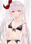  1girl azur_lane bare_arms bare_shoulders black_bra bra collarbone front-tie_top garter_belt hair_ribbon long_hair navel one_side_up red_eyes ribbon shia_job silver_hair sketch solo strap_slip underwear underwear_only upper_body vampire_(azur_lane) very_long_hair 