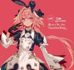  1boy astolfo_(fate) astolfo_(saber)_(fate) bangs black_bow black_gloves black_ribbon bow bowtie chocoan fate/grand_order fate_(series) gloves hair_bow hair_intakes hair_ribbon highres long_hair long_sleeves looking_at_viewer multicolored_hair otoko_no_ko pink_hair purple_eyes ribbon solo streaked_hair twintails 