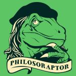 1:1 ambiguous_gender anthro claws clothing dinosaur dromaeosaurid english_text hair hat headgear headwear humor philosoraptor reptile restricted_palette scalie simple_background solo text theropod thinking unknown_artist velociraptor 