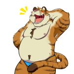  2017 anthro belly blush clothing eyes_closed felid male mammal moobs nipples overweight overweight_male pantherine pink_nose simple_background solo teeth tiger tongue underwear wdh3905 white_background 