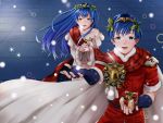  1boy 1girl aplche blue_eyes blue_hair box brother_and_sister cape elice_(fire_emblem) fingerless_gloves fire_emblem fire_emblem:_mystery_of_the_emblem fire_emblem_heroes fur_trim gift gift_box gloves hands_clasped holding holding_gift long_hair long_sleeves marth_(fire_emblem) open_mouth own_hands_together short_hair short_sleeves siblings tiara 
