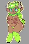  2019 4_breasts anthro bodily_fluids bovid breasts caprine female flying_sweatdrops glittermiilk green_eyes green_hair hair hooves horn mammal multi_breast nipples nude open_mouth pubes sheep simple_background solo standing surprise sweat sweatdrop thick_thighs wide_hips 