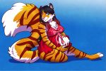  2016 anthro belly big_belly breasts clothing digital_media_(artwork) felid feline female lingerie mammal navel pantherine papayamist pregnant simple_background smile solo tiger 