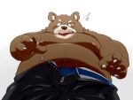  2015 anthro belly blush bottomwear brown_body brown_fur bulge clothing eyewear fur glasses humanoid_hands male mammal moobs navel nipples overweight overweight_male pants simple_background solo underwear ursid wdh3905 white_background 