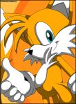 2019 anthro big_tail blue_eyes canid canine clothing fox fur gesture gloves handwear male mammal miles_prower orange_body orange_fur simple_background smile solo sonic_the_hedgehog_(series) thumbs_up verona7881 video_games white_body white_fur 