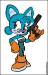  2019 5_fingers anthro archie_comics black_nose blue_body blue_fur brown_eyes clothed clothing collar eyelashes eyewear female fingers fur glasses gloves gun handwear lagomorph mammal pika ranged_weapon relic_the_pika simple_background solo sonic_the_hedgehog_(archie) sonic_the_hedgehog_(comics) sonic_the_hedgehog_(series) verona7881 video_games weapon white_background 