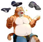  2015 anthro belly bulge clothing eyewear felid glasses humanoid_hands male mammal moobs navel overweight overweight_male pantherine simple_background solo tiger underwear wdh3905 white_background 