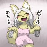  &lt;3 2019 4_fingers anthro beverage blush canid clothed clothing cute_fangs eyes_closed female fingers fluffy fluffy_tail fur hair happy holding_object mammal open_mouth portrait sirahtama solo tan_body tan_fur three-quarter_portrait towel wet white_body white_fur white_hair 