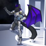  2019 anthro black_body black_fur bungie canid canine destiny_(video_game) detailed_background digital_media_(artwork) fur hybrid kittydee male mammal membrane_(anatomy) membranous_wings solo wings 