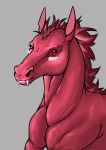  2019 absurd_res blush demon digital_drawing_(artwork) digital_media_(artwork) digitigrade equid equine eyelashes fangs feral fur hair hi_res horse long_ears looking_at_viewer mammal monster muscular portrait red_body red_eyes red_fur red_hair sharp_teeth signature simple_background sketch solo teeth wolfchime 