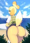  absurd_res animal_crossing anus beach big_butt blush breasts butt canid canine canis censored clothing domestic_dog female hi_res isabelle_(animal_crossing) mammal nintendo pussy seaside shih_tzu solo toy_dog umisag85rabb99 video_games 