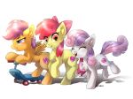  accessory apple_bloom_(mlp) arm_tuft blush chest_tuft cutie_mark cutie_mark_crusaders_(mlp) earth_pony elbow_tufts equid equine eyes_closed feathered_wings feathers friendship_is_magic group hair hair_accessory hair_bow hair_ribbon hi_res horn horse kaliner123 mammal multicolored_hair my_little_pony open_mouth orange_eyes pony pterippus purple_eyes purple_hair red_hair ribbons scootaloo_(mlp) smile sweetie_belle_(mlp) tuft unicorn walking wings 